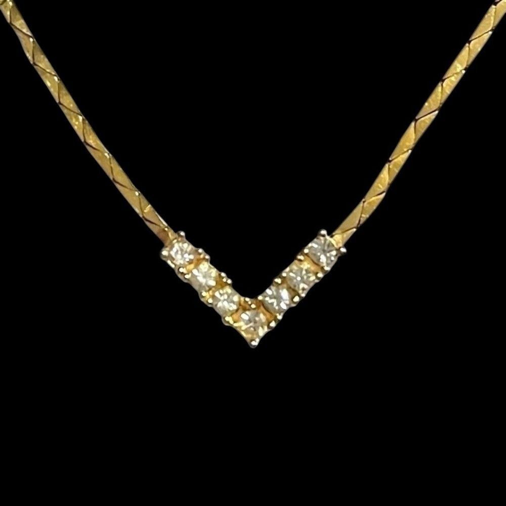 Vintage Christian Dior Necklace V Shaped Pendant Gold Tone Chevron Designer 17"